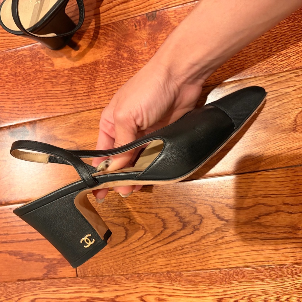 CHANEL Black Slingback Block Heel Pumps - Picture 9 of 12